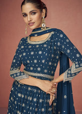 Real Georgette Fancy Embroidered Salwar Suit in Blue